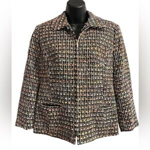 Multicolor Tweed Blazer Sag Harbor Zip Closure Sz 4P